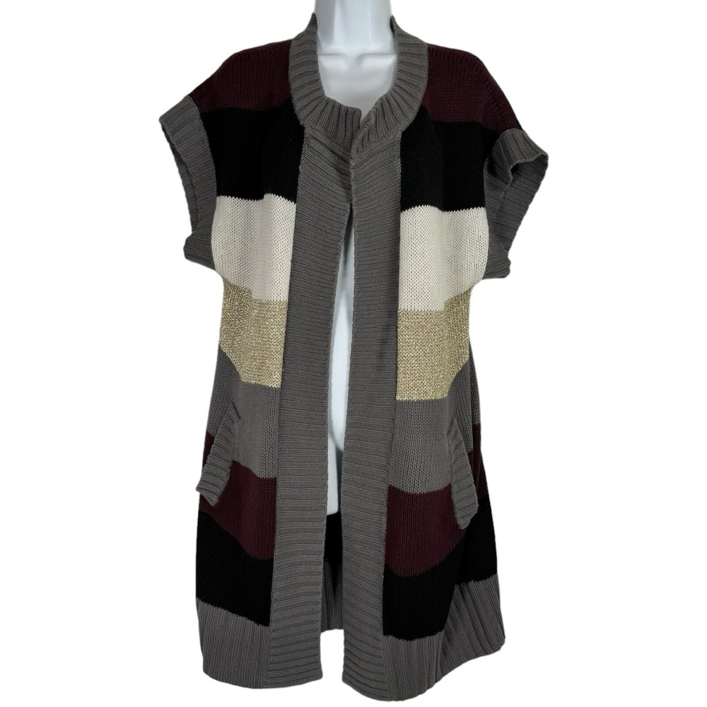 7 For All Mankind Chunky Knit Duster Cardigan Size XS Pockets Colorblock Boho